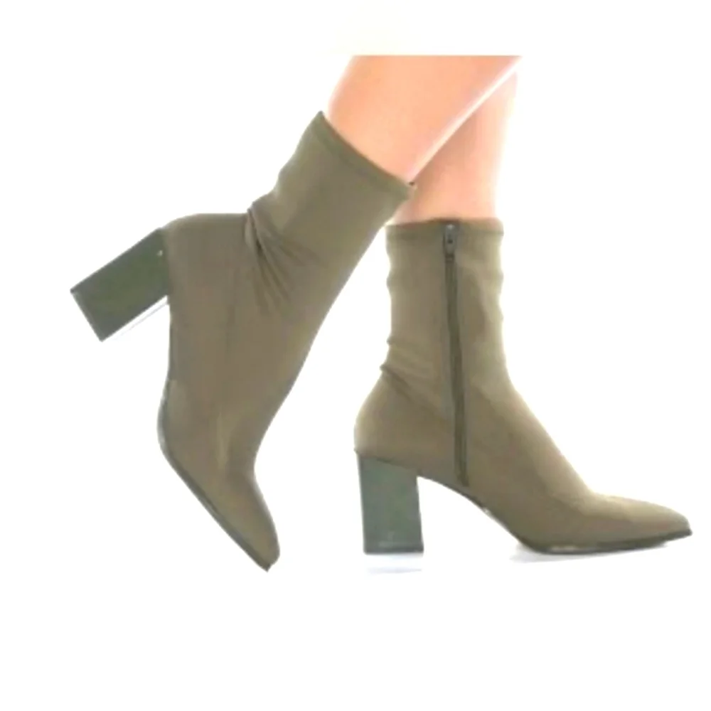 Aldo Adwigocia Sock Boots Size 6 Block heel Zip Closure Rubber sole GREEN